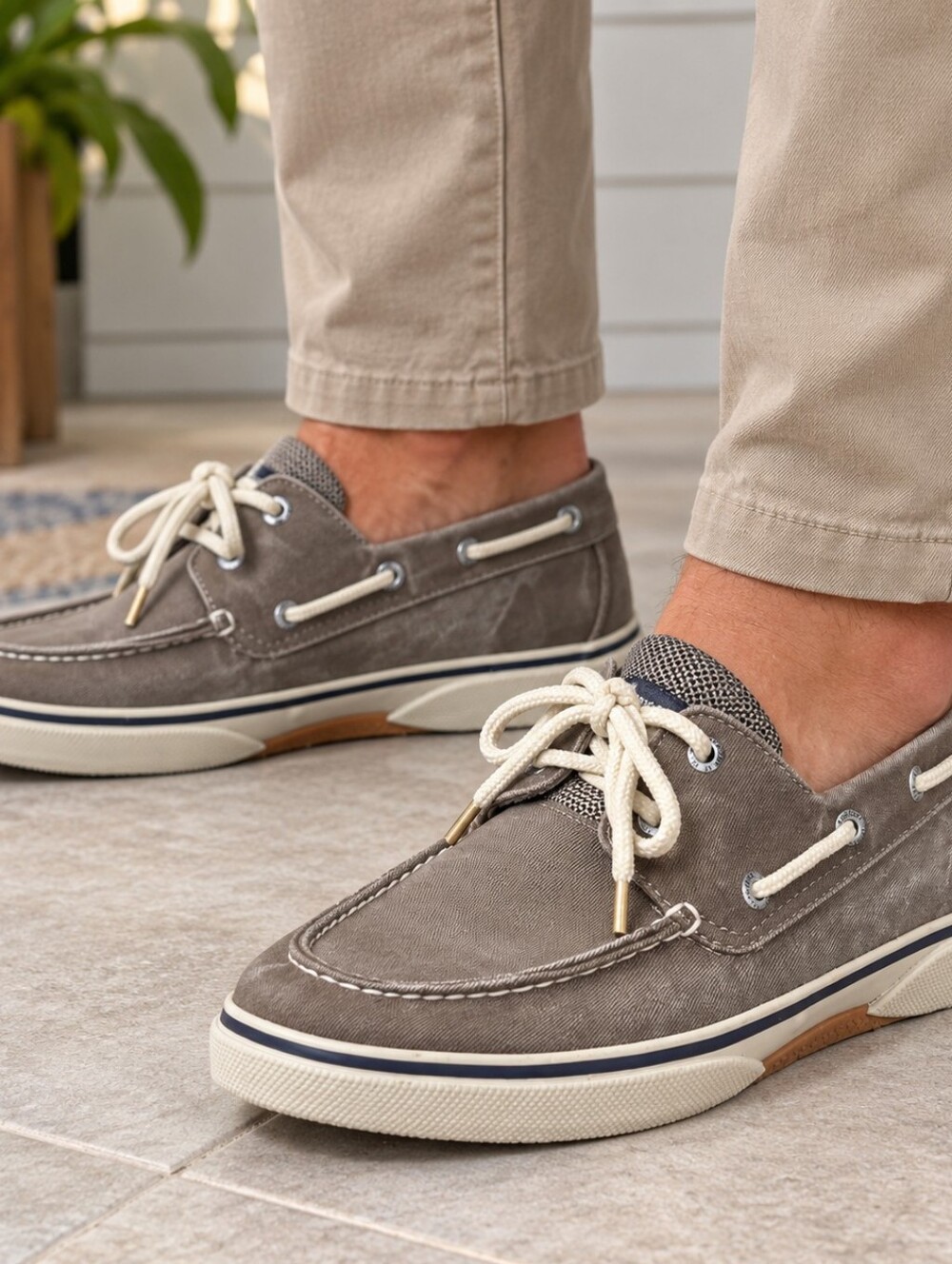 Sperry Top-Sider Men's Taupe Gray Canvas Boat Shoes Size 10M